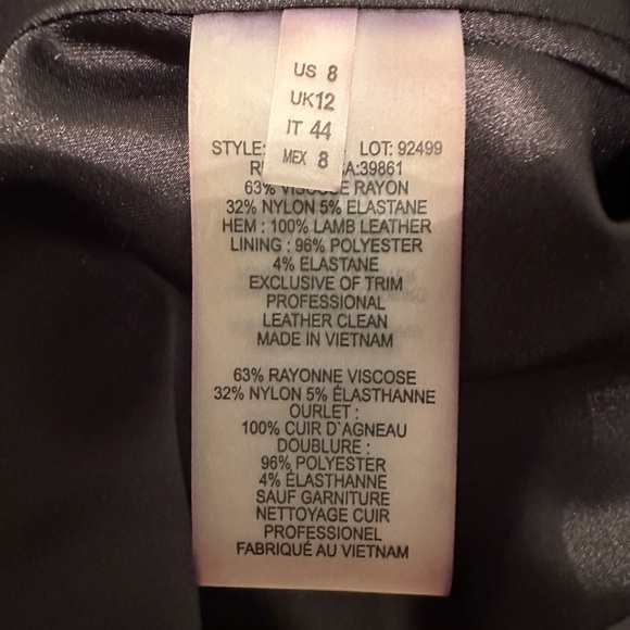 Elie Tahari Black Leather & Rayon Zip Up lined Skirt, size 8 - Picture 7 of 7